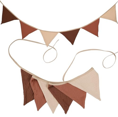 G2PLUS 1.9M Guirlande de Fanions,Fanions Bannière,Guirlande en Tissu avec 6 Drapeaux Double Face Banderole Triangle pour Chambre d'enfant Décoration (Marron)