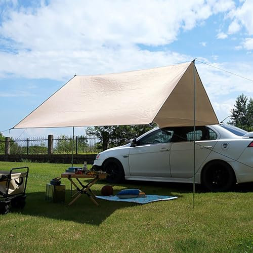 Toldo Furgoneta Camper Lateral Lona Grande para Tienda de Campaña para Coche, Hamaca Hexagonal Impermeable Portátil, Mosca para la Lluvia, Protección Solar y PU 2000mm Impermeable ( Color : Beige , Si