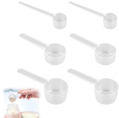 NTRUXZP 6 Stück Messlöffel, Dosierlöffel Transparent mit Skala 2g, 3g, 4g, 5g Waagen, Messlöffel Gramm, Scoop 5g, Dosier-Löffel 5g für Backen Kochen Kaffee Waschpulver Proteinpulver Creatin