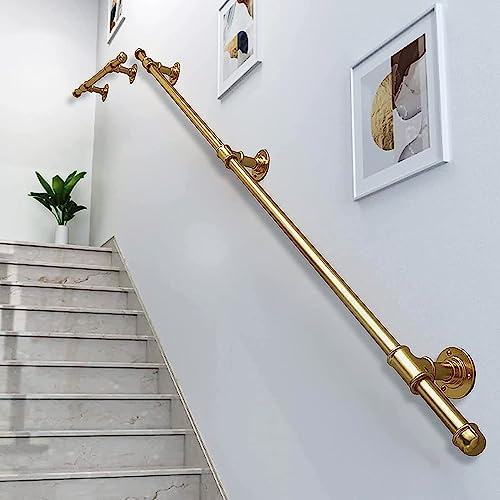 LQSYBHD Gold Stair Handrail Support Rod Kit,Metal Wrought Iron Round Pipe Staircase Railing,Wall Mount Indoor and Outdoor Non-Slip Step Corridor Safety Banister(Size:80cm/31.5in)