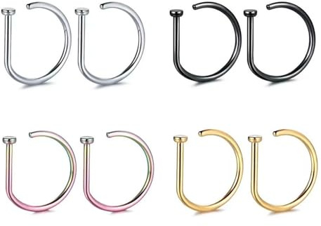 EHDWXVZM 8 pièces Anneau de piercing nasal, anneau de piercing, anneau de piercing labial, anneau nasal en forme de D, accessoire de bijouterie, anneau labial en forme de D