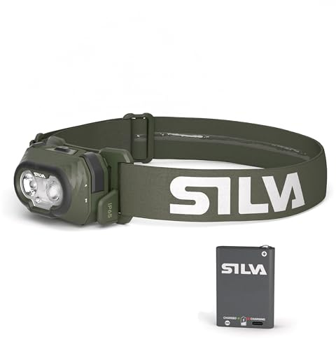 Silva Head Torch Battery Powered - Rechargeable USB-C - Discover Hybrid - 500 Lumen Head Lamp - 3 Brightness Levels - White, Red & Orange LEDs - Battery Indicator - Outdoor & Running Head Torch
