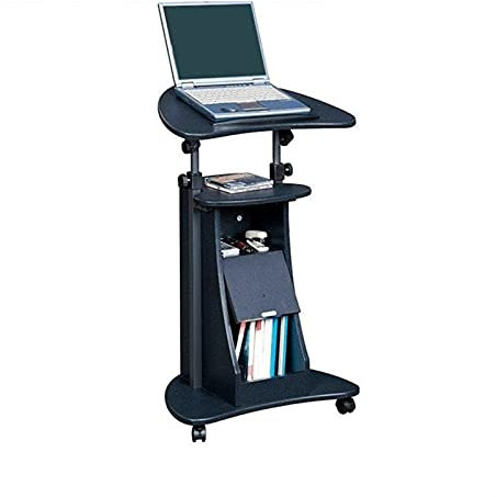 XHSMYXGS Schwarzer rollender Laptop-Schreibtisch, Rednerpulte, rollender, höhenverstellbarer Laptop-Wagen mit Stauraum