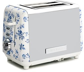 VQ Laura Ashley 2-Scheiben-Toaster mit einstellbaren Heiz-, Auftau- und Aufwärmmodi - Edelstahl Vintage-Toaster mit Aufsatz zum Aufwärmen von Croissants -China Rose