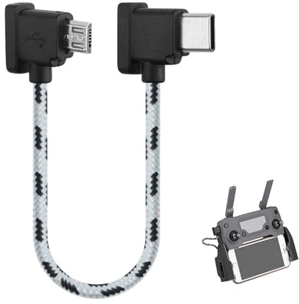 Câble de télécommande Type-C vers Micro USB pour DJI 15 cm Compatible avec DJI Mavic Mini Mavic Pro Mavic Air Spark Drones Connecteur USB C 90 degrés Câble de charge Noir