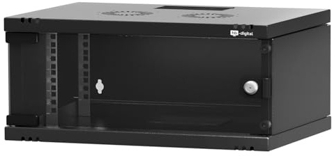 hb-digital Armario de red de 19 pulgadas, 4U, montaje en pared, puerta de cristal, cerradura, carcasa de pared, para router informático, panel de conexiones, carga de 60 kg, resistente, profundidad de