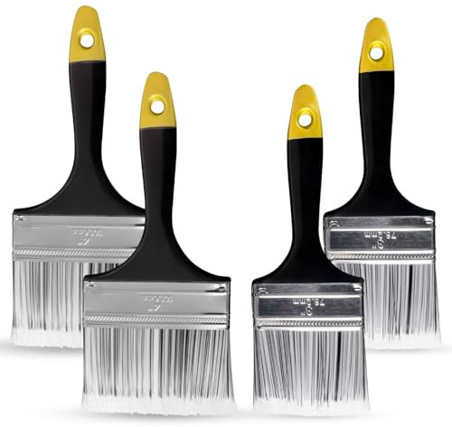 ZYBUX - Pack of 4 Paint Brush Set, 2 x 3 inch & 2 x 4 - Stain Brushes for Painting Walls and Fence Staining, Wooden Handle Masonry Paintbrush for Varnish, Paste, Gesso and Limewash