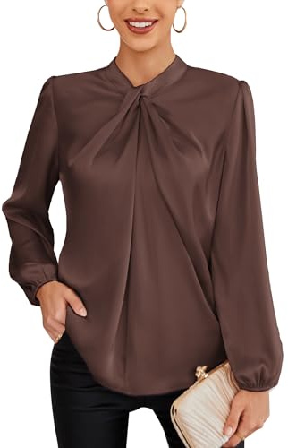 GRACE KARIN Haut décontracté business pour femme à manches longues pour soirée blouse avec nœud papillon, M