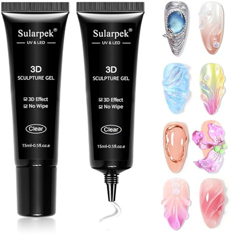 Sularpek 2 * 15g 3D Skulptur Nail Gel, Klares Multifunktionell Rhinestone Glue Gel, Sculpting Nagelmodellage für Nageldesign Carving Painting DIY Sculpting Nagelmodellage Hause