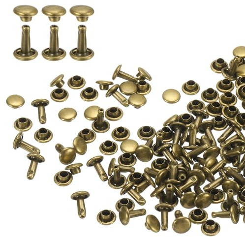 QUARKZMAN 60 Set Rivetti in Pelle Doppia Cappuccio, 6x8mm Tondo Rivetto Tubolari a Vite per Cuoio Chicago Metallo per Pelle Cintura Tessuto Collare Borsa Riparazione Decorazione, Bronzo