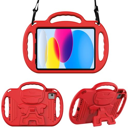 Surom Case for iPad A16 11th Gen 11 2025/10th Gen 10.9 2022, Red | Kids Case for Air 11 M3/M2 2025/2024, 5th/4th Gen 10.9 2022/2020 & Pro 11, with Shoulder Strap Handles Stand
