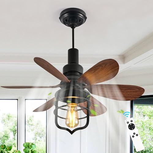 Ganeed Screw in Ceiling Fan Light Socket with Remote Control E27 Small Fans for Bedroom Farmhouse Industrial Style Lamp Indoor Laundry Garage Hallway Foyer 3 Speeds Black