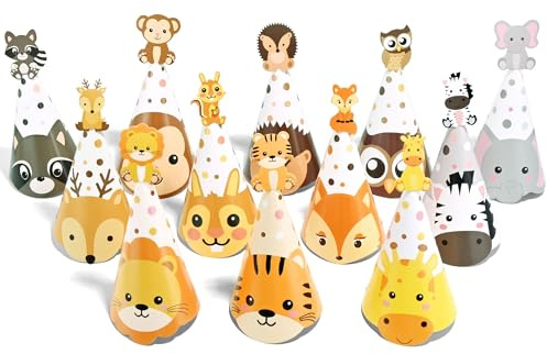 CANREVEL 12 PCS Animal Party Hats for Adults, Jungle Party Supplies for Party Decorations, Forest Party Headwear for Birthday|Celebration|Party, Cone Hats for Women Men