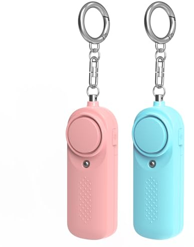 Qoosea 2 Persönlicher Alarm Taschenalarm mit 130dB Notfall Safesound Persönlicher Sicherheitsalarme Schlüsselanhänger mit LED-Licht Polizei Genehmigte Alarm für Kinder Frauen Ältere (Rosa und Blau)
