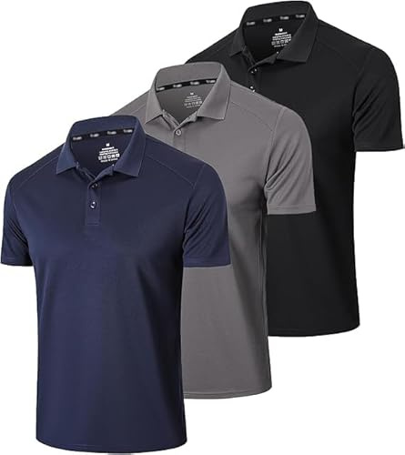 Gaiatiger 3er Pack Polos Hombre Manga Corta Camisa Ocio Cómodo Transpirabilidad Ropa Deportiva Hombre Golf Polo Shirt (0427) Black Grey Navy-5XL