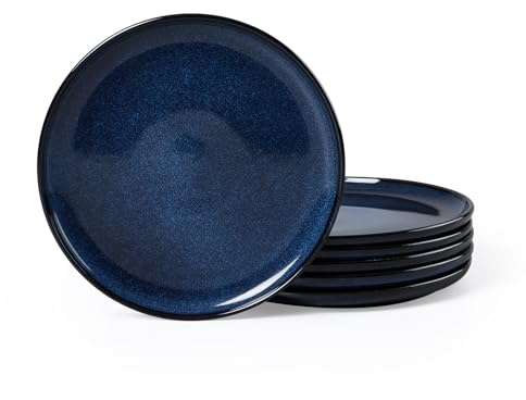 Homikit 6 Piece Side Plates, 20.1cm Round Dinnerware Stoneware Plate Set for Pasta Salad Cake, Reactive Glaze & Non-Scratch, Dishwasher and Microwave Safe, Nebulas Blue