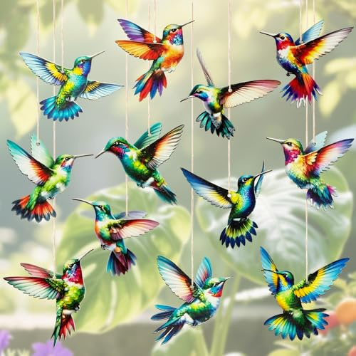 24PCS Hummingbird Christmas Ornament Wooden Bird Hanging Decoration Pendant with Hemp Rope for Christmas Tree Decoration Home Party Wall Decor (24PCS Hummingbird)