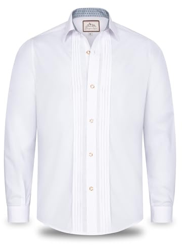 Steigenhöfer - Camicia tradizionale bavarese da uomo, a maniche lunghe, con colletto Kent, Victor, combinabile con pantaloni in pelle, per Oktoberfest Wiesn e altre festività, bianco, L