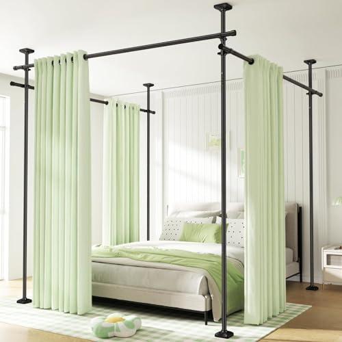 WELDUN Bastoni per tenda divisori per stanze, senza danni da trapano, aste autoportanti, resistenti a tensione verticale 122-305 cm (altezza) 71-380 cm (W), nero