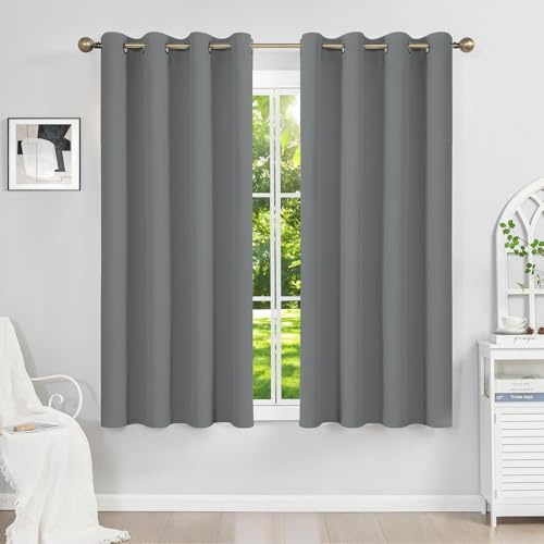 Runyéla Verdunklungsvorhänge mit Ösen Gardinen 2er Set, Thermovorhang Hitzeschutz H 140 x B 120, Vorhänge Blickdicht Kurz Hellgrau, Ösenvorhang für Schlafzimmer Wohnzimmer Blackout Curtain