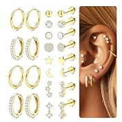 Morfetto 12 Pares Pendientes Mujer Piercing Oreja Acero Quirurgico Dorados - Hipoalergenicos Pendientes Oro Aros Acero Inoxidable Piercing Tragus Cartílago Hélix Para Multi Piercings