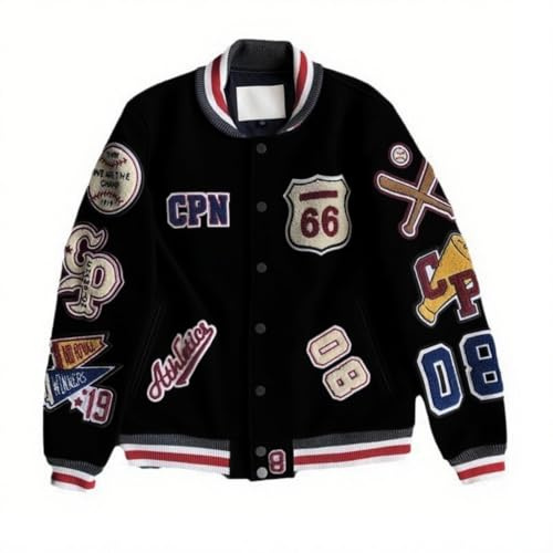 SOOUICKER College Jacke Herren Oldschool Leder Bomberjacke Vintage Übergangsjacke Sportlich Elegant Sweatjacke Ohne Kapuze Baseball Winterjacke Outdoor Retro Streetwear