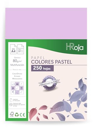 HRoja | Folios Colores Pastel A4 de 80 gr en Paquete de 250 Hojas Surtidas Fabricadas en Europa - Apto para Impresoras y Fotocopiadoras para Oficina, Uso Escolar y Manualidades (Violeta Pastel)