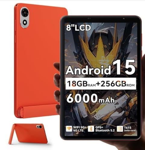 ZENO 1 Tableta de 8 pulgadas con ranura para tarjeta SIM, Tableta celular de juegos Android 15 con soporte desmontable, 18GB + 256GB, Tabletas de 8 con doble SIM 4G LTE y 5G WiFi, pantalla HD de 90Hz