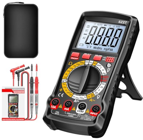 Mimoqk Digitales Multimeter, Kit für Autobatterie, Testgerät Ohm, Volt, Ampere | für Auto, Schaltung, Steckdose, elektrische Anwendungen, Haushalt, Werkstatt, Garage, Industrie