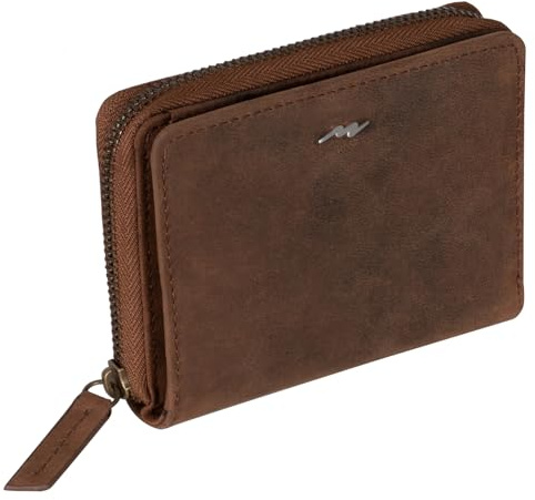 Marc Peter® Vintage Geldbörse Lisa, Kleine Portemonnaie, Geldbeutel aus Leder, mit TÜV-gepruftem RFID-Schutz, inkl Geschenk-Box, für Damen Hunter Braun