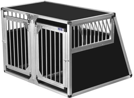ALPUNA Transportbox N79 – Aluminium Doppelbox für Hunde 90×114×75 cm, Auto Hundebox mit Trennwand & Notausstieg, sicherer Hundetransport im Kofferraum