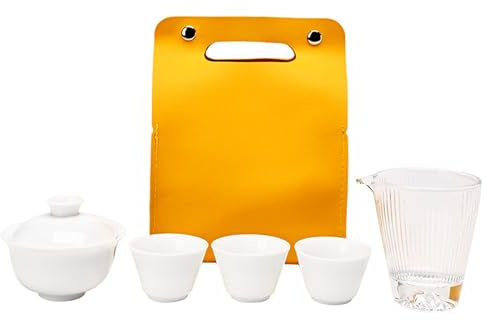 Odoukey Service à thé Gaiwan, Service à thé Gongfu en céramique Portable avec Sac de Rangement pour Pique-Nique de Voyage Domicile en Plein air