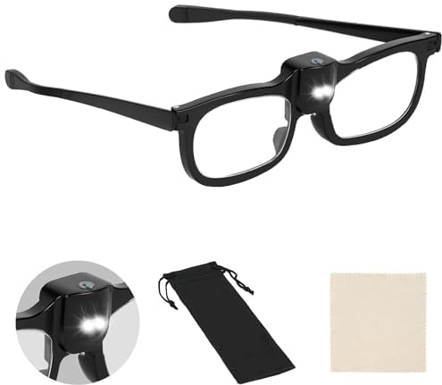 AOOSU Lupenbrille mit Licht, 150% LED Lupenbrille für Brillenträger, Freihändige Vergrößerungsbrille, Kopftragbare Leselupe mit Licht für Senioren zum Lesen, Naharbeit, Juwelier, Hobbys