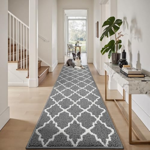 Sour Lemon Teppich Läufer Flur 60 x 300cm Hellgrau Modern Waschbar Küchenläufer Teppich Hochsaugfähige Rutschmatte für Wohnflure Eingang Küche Schlafzimmer Waschküche