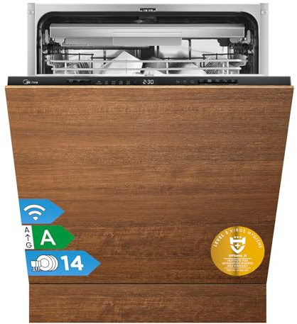 Midea MDWEB1403MB-EA Lavastoviglie completamente integrata 60 cm, 14 controsoffitti, 9 programmi, apertura automatica della porta, display LED, 1/2 mezza carica, ritardo di avviamento, dispositivo da