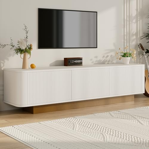 Gxffipw TV Schrank Lowboard Länge 170 cm für Fernseher bis zu 70 Zoll, Fernsehschrank Wohnzimmerschrank mit 3 Türen und Stauraum, TV Board Weiss mit Kabelmanagement und Texturfront, Wohnzimmer Möbel