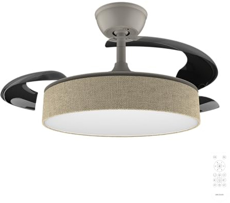Cecotec Ventilador de Techo con Luz con 3 Aspas Retráctiles EnergySilence Aero 3666 Invisible Textile. 30W, Motor DC, Diámetro 36, 3 Tonos LED, Mando, 6 Velocidades, Temporizador, Diseño en Tela