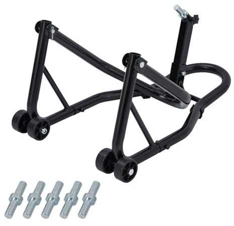 Garvee Béquille moto renforcée 440 lbs – roue arrière oscillant V avec clips – Large compatibilité motos & quads – Acier solide – Noir – Taille : roue arrière avec clips, tête