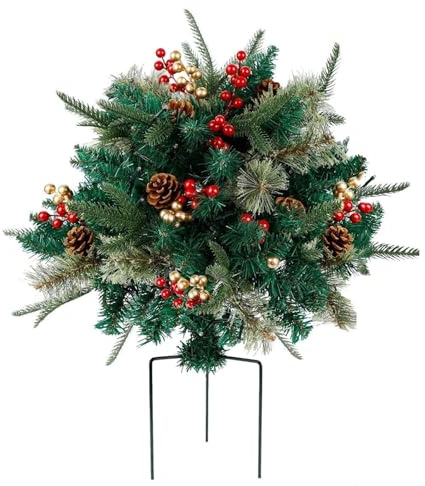 Prelit - Arbustos de maceta de Navidad, pinos artificiales iluminados con conos y bayas, relleno de macetas navideñas para porche delantero al aire libre, juego de 2