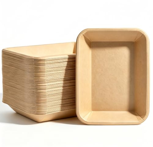 Cherypick 50 Pack Disposable Bamboo Pulp Food Trays, 7.87x 5.91 (20 x 15cm), Heavy Duty Paper Boats, Biodegradable Trays Compostable Serving Trays for Party, Picnic, BBQ, Takeaway, Snacks