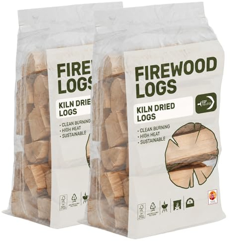 Green Olive Firewood Company 54L Kiln Dried Logs For Wood Burners (2 x 27L bags) British Made For Stoves, Log Burners, Open Fireplaces, Pizza Ovens, Fire pits, BBQs, Camping Fires, Dry Defra Firewood.