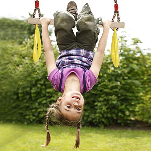 TIKATARER Verstellbare Trapez-Schaukelstange, Set mit Turnringen aus Holz, 1,2–1,9 M Langes Seil mit 45 Cm Langer Holzstange, Ideal für und Erwachsene, Indoor-Outdoor-Gymnastik, Krafttraining (YELLOW)
