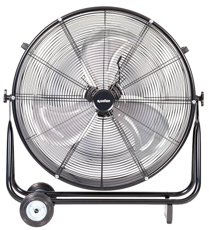 Cofan Ventilador Industrial de Suelo 124 W, 60 cm, 3 Velocidades, 3 Aspas de Aluminio de Alta Resistencia, Asas y Ruedas Incluidas, Motor Potente, Negro