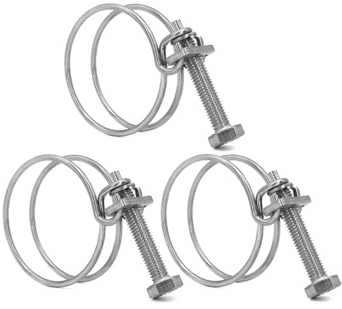 304 Stainless Steel Double Wire Pipe Clamp 3mm Heavy Duty Hose and Bracket 2 or 3 Pack with Bolt for Pipes(34-38 * 3MM (3 Pieces))