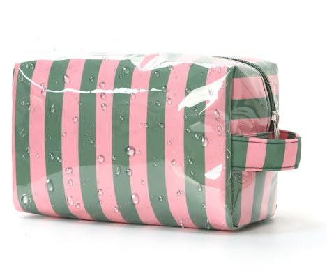 BSITSSS Trousse de Toilette Femme Grande Capacité, Trousse Voyage Rayures Contrastées, Trousse de Toilette Voyage Imperméable, TrousseMaquillage Facile à Transporter, Makeup Bag Femme, 20x10x12.5cm