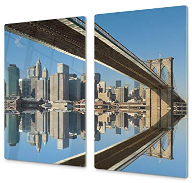 Cutting Board and Cooktop Cover - Impact & Shatter Resistant Glass; Measures: Single: 60 x 52 cm”; Double: 2 x 30 x 52 cm; D11 Cities Series: Bridge 1