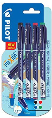 Pilot FriXion Fineliners Pack of 4 Black/Blue/Red/Green