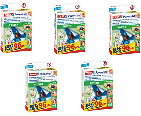 tesa Powerstrips Strips Poster, Big Pack 96 Stück (5 Packungen/POSTER, Big Pack 96 Stück)