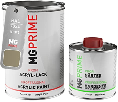 RAL 7034 Gris jaune/Yellow grey mat peinture acrylique 1,5 Litres / 1500 ml durcisseur inclus
