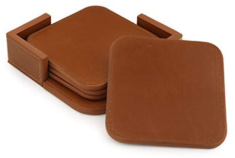 Londo Dessous de Verre en Cuir (Lot de 4) - Surface Antidérapante